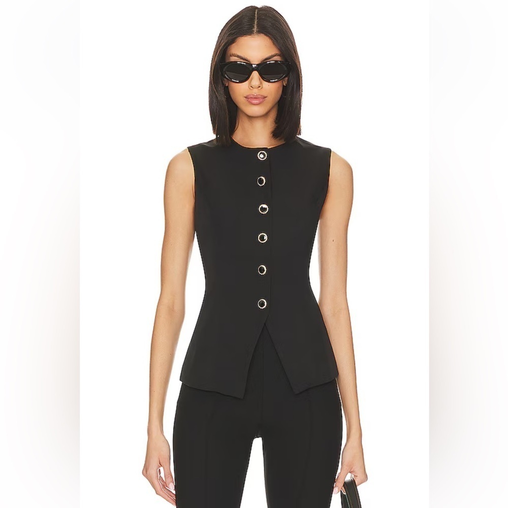 SNDYS x Revolve Emiliana Top Black Elegant Sleeveless Button-Up Blouse NWT L